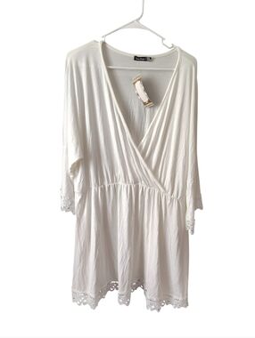 Boohoo Women's Boho Vibes White Beach Cover Up Dress--Size 20